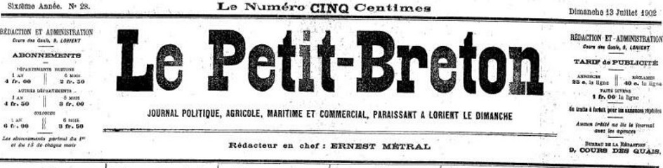 Photo (Morbihan. Archives départementales) de : Le Petit Breton. Lorient, 1902-[1903 ?]. ISSN 2133-997X.