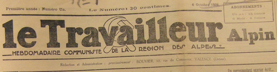 Photo (BnF / Gallica) de : Le Travailleur alpin. Valence, 1928-1999. ISSN 1247-6153.