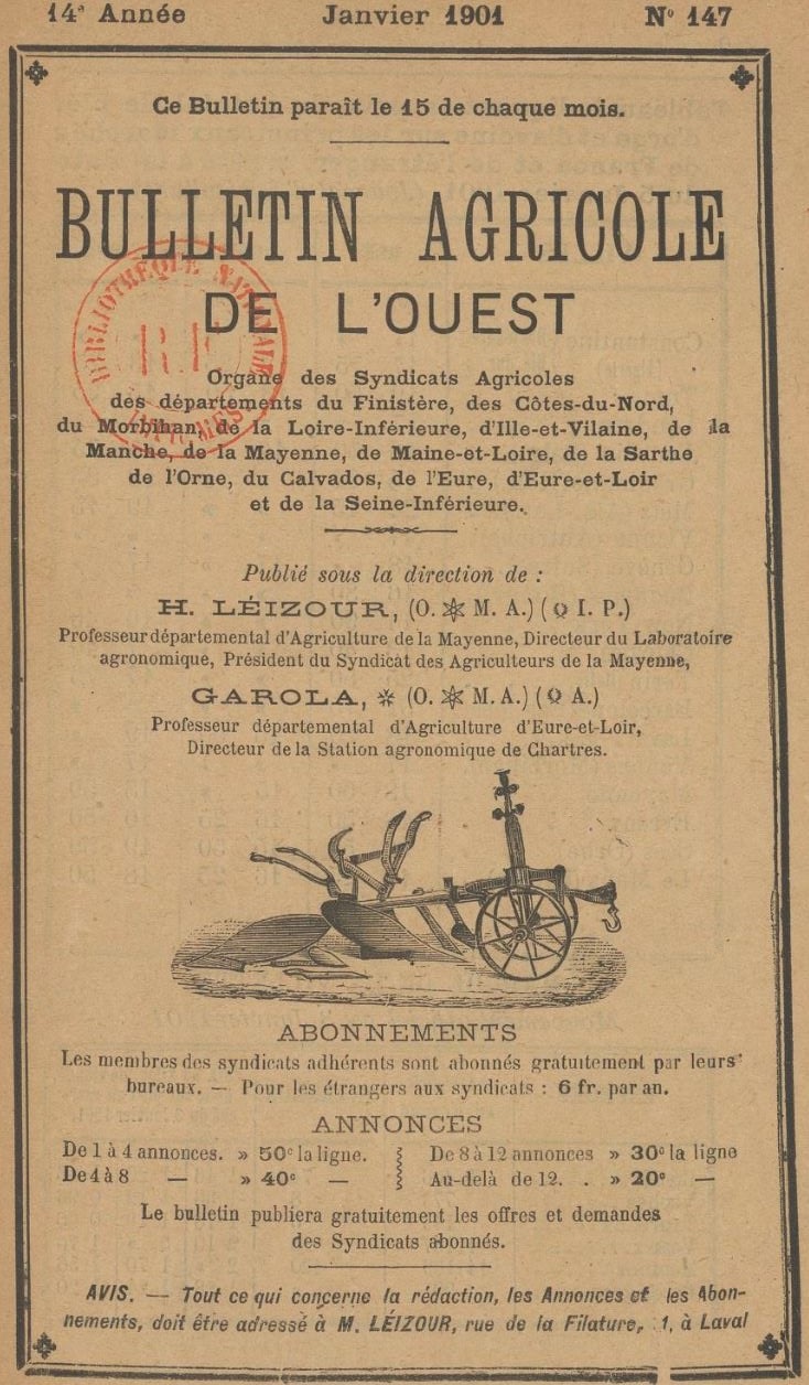 Photo (BnF / Gallica) de : Bulletin agricole de l'Ouest. Laval, 1888-1913. ISSN 2122-3661.