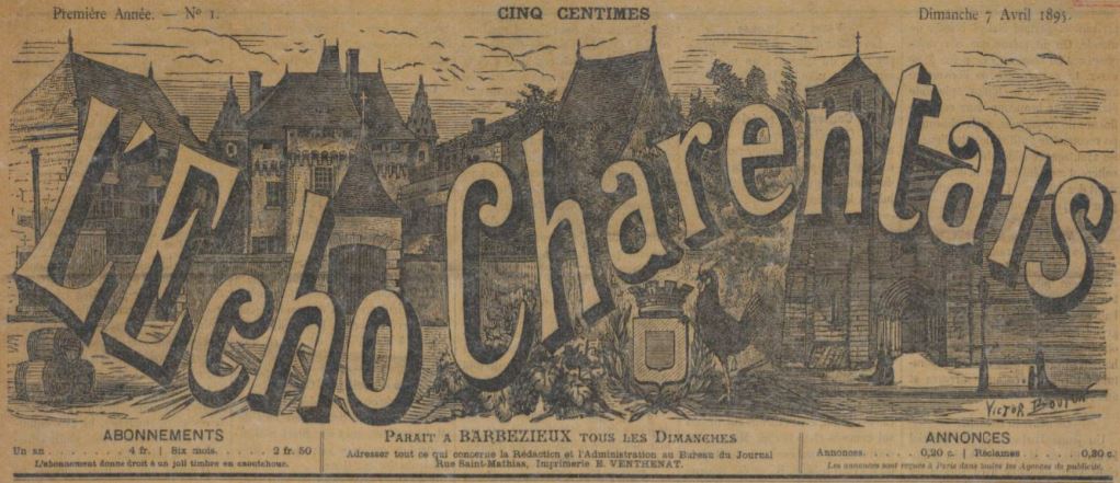 Photo (BnF / Gallica) de : L'Écho charentais. Barbezieux, 1895-1915. ISSN 2100-6857.