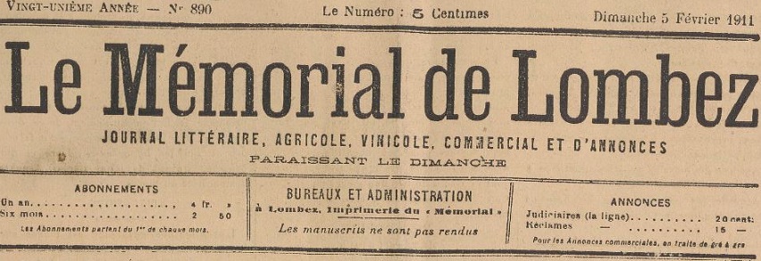 Photo (BnF / Gallica) de : Le Mémorial de Lombez. Lombez, 1890-[1943 ?]. ISSN 2132-0071.