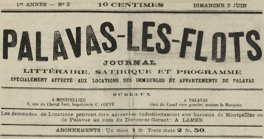 Photo (Montpellier. Bibliothèques municipales) de : Palavas-les-Flots. Montpellier, 1883-[1888 ?]. ISSN 2133-5095.