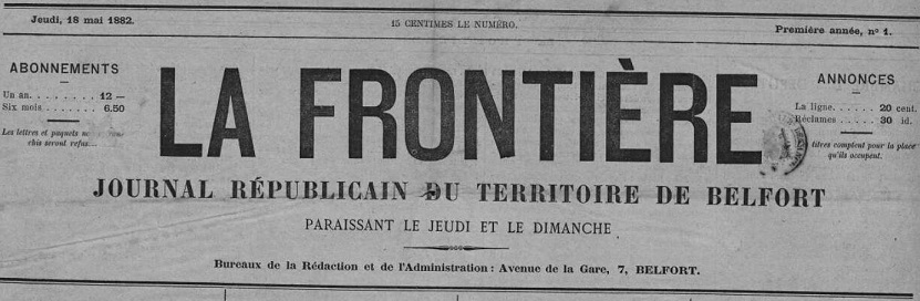 Photo (Territoire de Belfort. Archives départementales) de : La Frontière. Belfort, 1882-1942. ISSN 1249-8378.