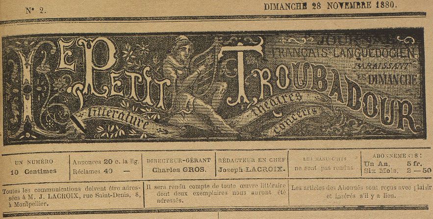 Photo (Montpellier. Bibliothèques municipales) de : Le Petit troubadour. Montpellier, 1880-[1881 ?]. ISSN 2024-9497.