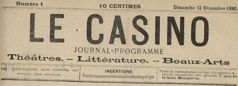 Photo (Montpellier. Bibliothèques municipales) de : Le Casino. Montpellier, 1880-[1881 ?]. ISSN 2493-450X.