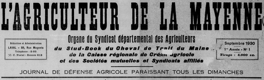 Photo (Bibliothèque municipale (Laval)) de : L'Agriculteur de la Mayenne. Laval, 1930-1941. ISSN 2120-4454.