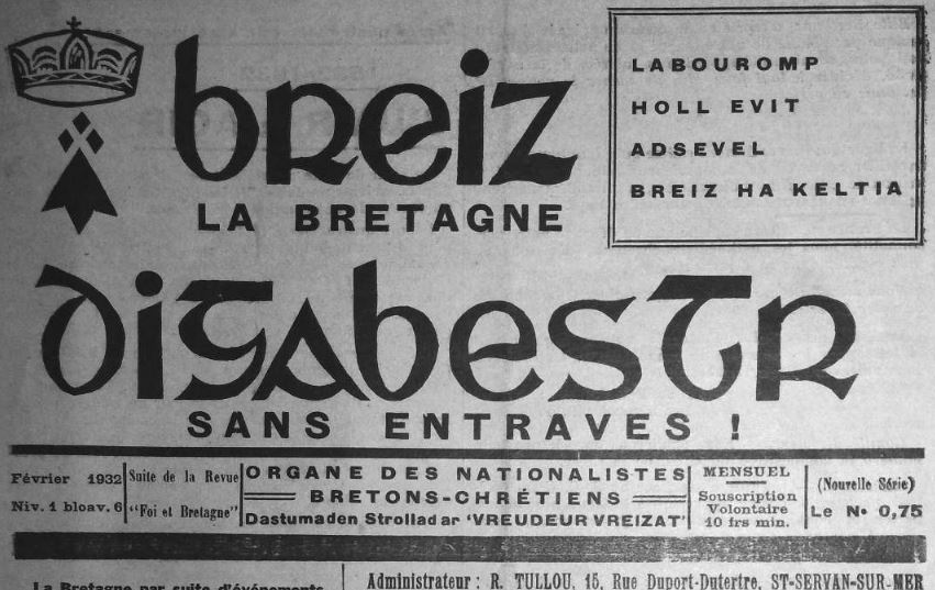 Photo (Institut de documentation bretonne et européenne) de : Breiz digabestr. Saint-Servan-sur-Mer, 1932-[1932 ?]. ISSN 2122-2517.