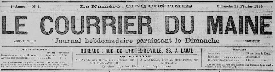 Photo (Bibliothèque municipale (Laval)) de : Le Courrier du Maine. Laval, 1885-1944. ISSN 2124-8850.