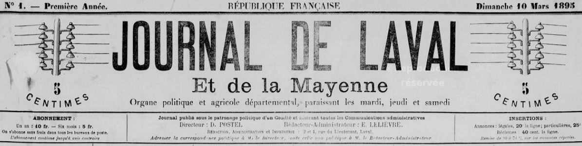 Photo (Bibliothèque municipale (Laval)) de : Journal de Laval et de la Mayenne. Laval, 1895-1914. ISSN 2130-4785.