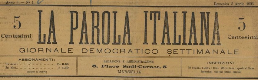 Photo (BnF / Gallica) de : La Parola italiana. Marsiglia, 1903. ISSN 2133-5753.