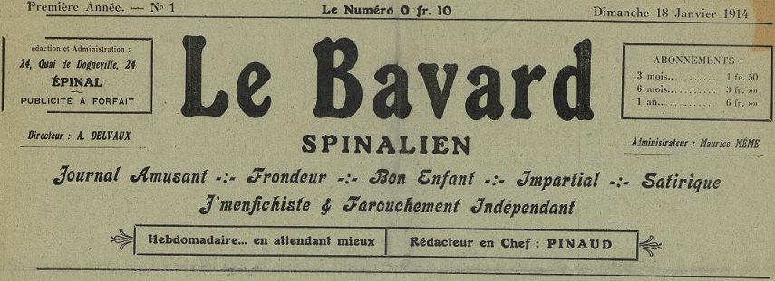 Photo (Bibliothèque intercommunale Épinal-Golbey) de : Le Bavard spinalien. Épinal, 1914. ISSN 2121-8854.