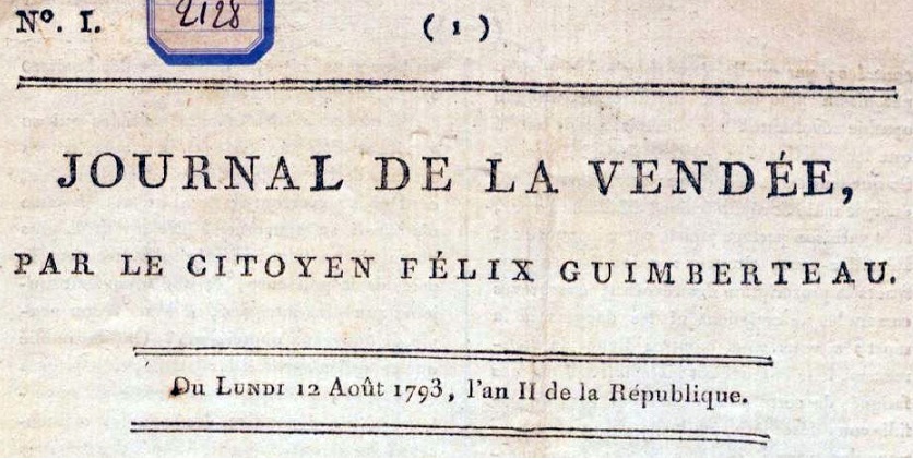 Photo (Bibliothèque municipale (Grenoble)) de : Journal de la Vendée. A Niort : de l'Imprimerie de J. B. Lefranc-Élies, 1793. ISSN 2677-3015.