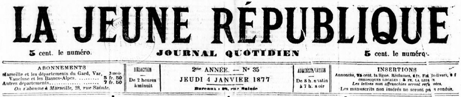 Photo (BnF / Gallica) de : La Jeune république. Marseille, 1876-1880. ISSN 2130-0860.