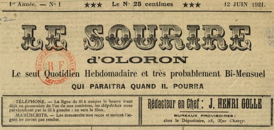 Photo (BnF / Gallica) de : Le Sourire d'Oloron. Oloron, 1921-1922. ISSN 2138-2867.