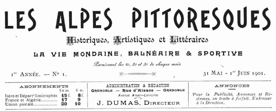 Photo (Auvergne-Rhône-Alpes livre et lecture) de : Les Alpes pittoresques. Grenoble, 1901-1914. ISSN 2268-719X.