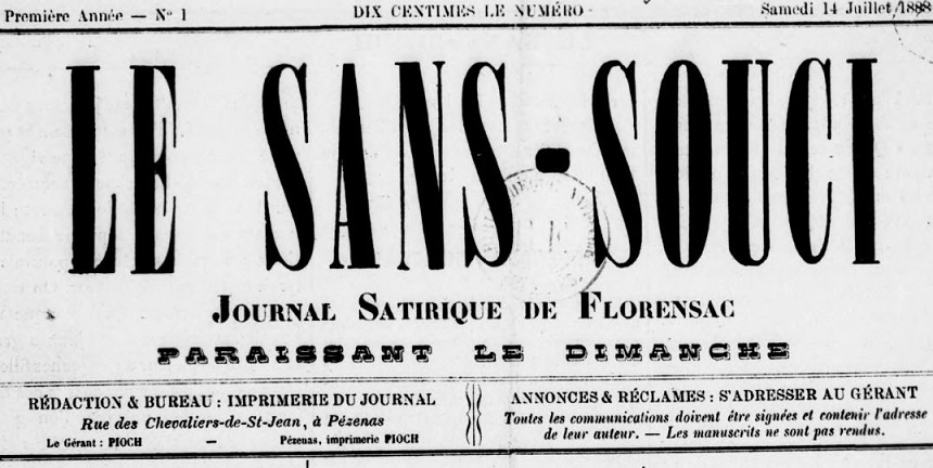 Photo (BnF / Gallica) de : Le Sans-Souci. Pézenas, 1888. ISSN 2137-7820.