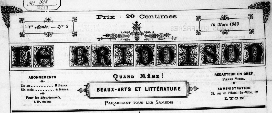 Photo (BnF / Gallica) de : Le Bridoison. Lyon, 1883. ISSN 2122-2959.