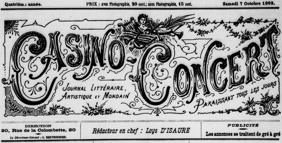 Photo (BnF / Gallica) de : Casino-concert. Toulouse, [1890 ?-1893 ?]. ISSN 2123-5163.
