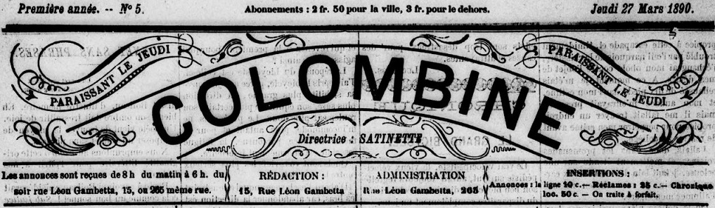 Photo (BnF / Gallica) de : Colombine. [Lille], 1890-[1890 ?]. ISSN 2124-0493.
