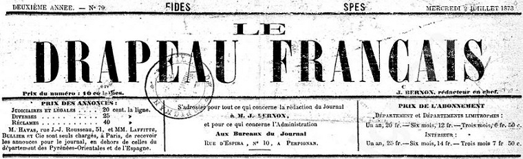 Photo (Médiathèque (Perpignan)) de : Le Drapeau français. Perpignan, 1872-1874. ISSN 2125-9836.
