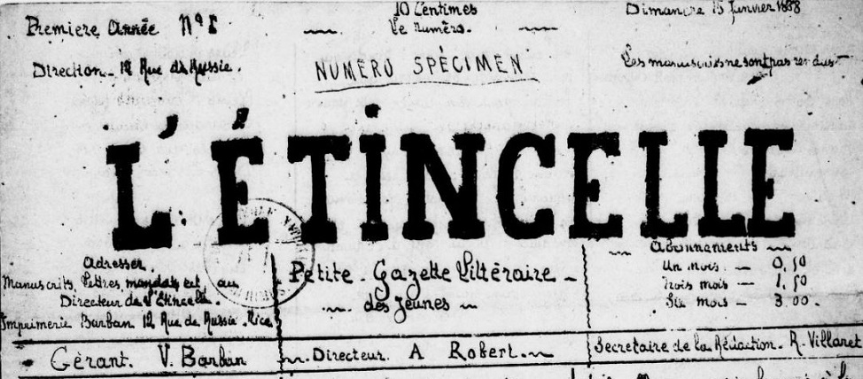 Photo (BnF / Gallica) de : L'Étincelle. Nice, 1888. ISSN 2127-5130.