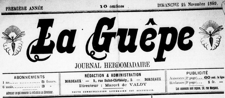 Photo (BnF / Gallica) de : La Guêpe. Bordeaux, 1889. ISSN 2129-0369.