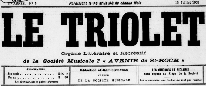 Photo (BnF / Gallica) de : Le Triolet. Toulon, 1903. ISSN 2139-184X.