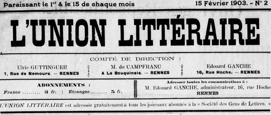 Photo (BnF / Gallica) de : L'Union littéraire. Rennes, 1903. ISSN 2139-4504.