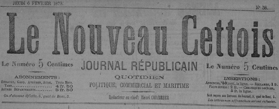 Photo (Occitanie) de : Le Nouveau Cettois. Cette, 1878-[1880 ?]. ISSN 2132-9885.