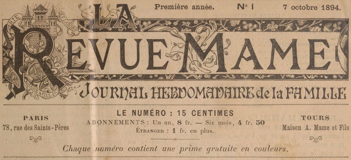 Photo (BnF / Gallica) de : La Revue Mame. Paris : Mame, Tours : Mame, 1894-1909. ISSN 1246-5631.