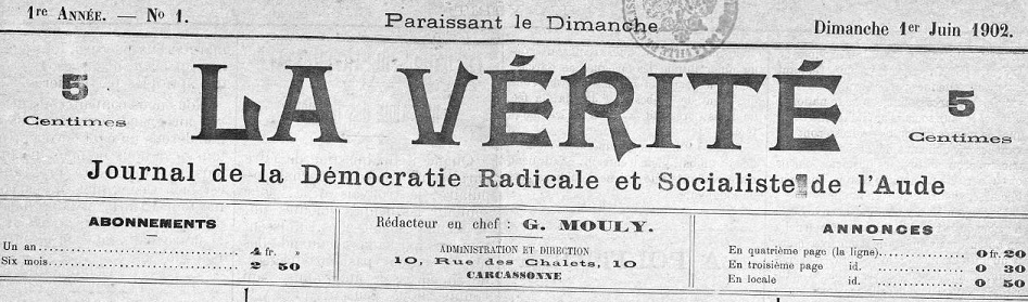Photo (Occitanie) de : La Vérité. Carcassonne, 1902. ISSN 2139-7546.