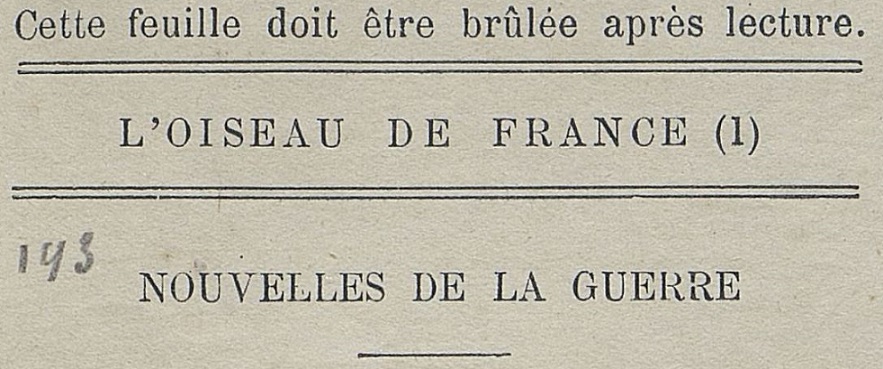 Photo (BnF / Gallica) de : L'Oiseau de France. Lille, 1916. ISSN 2552-9447.