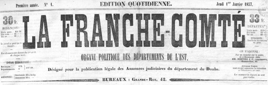Photo (Bibliothèque municipale (Besançon)) de : La Franche-Comté. Besançon, 1856-1874. ISSN 2128-3079.