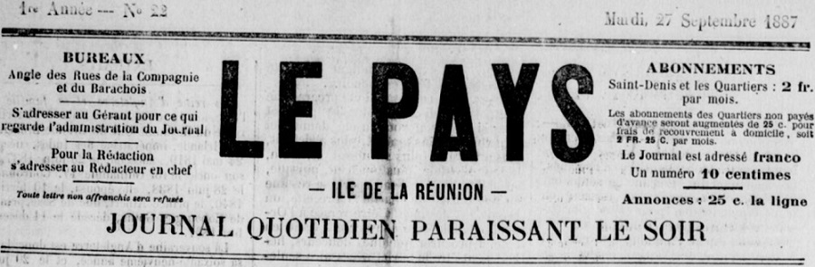 Photo (BnF / Gallica) de : Le Pays. Saint-Denis, 1887. ISSN 2428-5641.