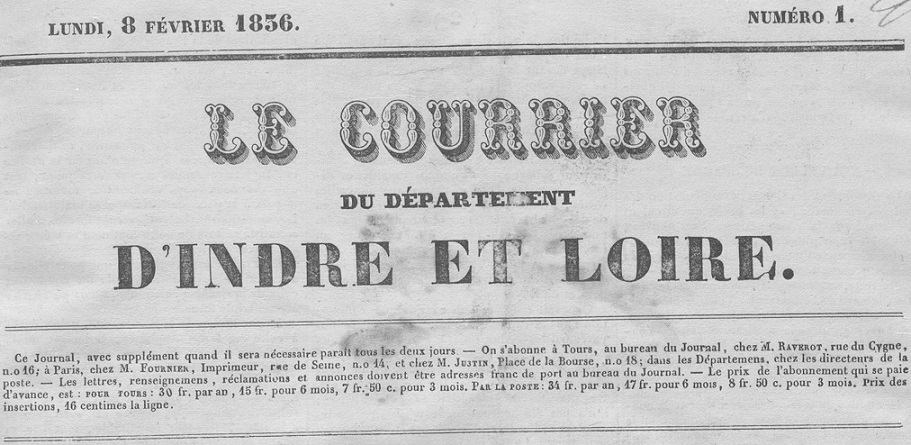 Photo (Indre-et-Loire. Archives départementales) de : Le Courrier du département d'Indre-et-Loire. Tours, 1836-1839. ISSN 2608-3345.