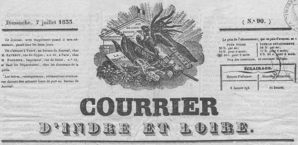 Photo (Indre-et-Loire. Archives départementales) de : Courrier d'Indre-et-Loire. Tours, 1832-1836. ISSN 2681-871X.