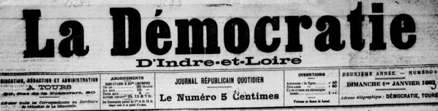 Photo (BnF / Gallica) de : La Démocratie d'Indre-et-Loire. Tours, [1892 ?]-1893. ISSN 2125-6527.