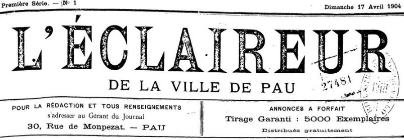 Photo (BnF / Gallica) de : L'Éclaireur de la ville de Pau. Pau, 1904-1922. ISSN 2017-0386.
