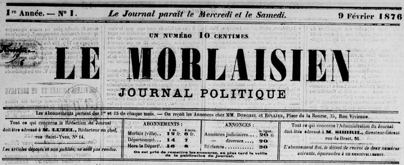 Photo (BnF / Gallica) de : Le Morlaisien. Morlaix, 1876-1879. ISSN 2132-5944.