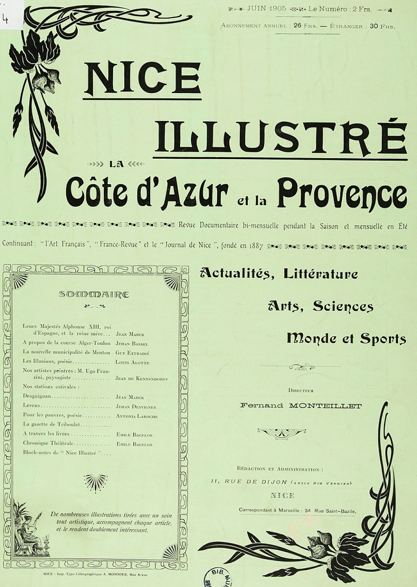Photo (Bibliothèque municipale (Grasse, Alpes-Maritimes)) de : Nice illustré, la Côte d'Azur et la Provence. Nice, [1905 ?]. ISSN 2132-7998.