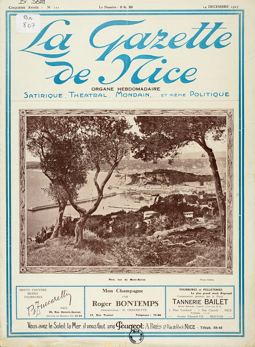 Photo (Bibliothèque municipale (Grasse, Alpes-Maritimes)) de : La Gazette de Nice. Nice, [1923 ?]-1939. ISSN 1160-4980.