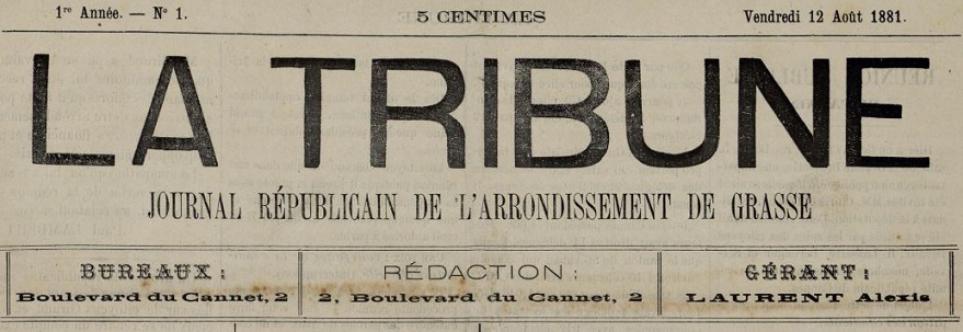 Photo (Cannes (Alpes-Maritimes). Archives municipales) de : La Tribune. Cannes, 1881. ISSN 1963-9031.