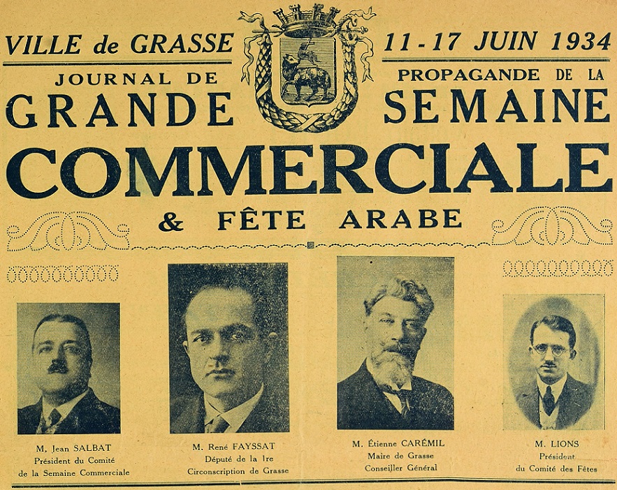 Photo (Bibliothèque municipale (Grasse, Alpes-Maritimes)) de : Journal de propagande de la grande semaine commerciale & fête arabe. Grasse, 1934. ISSN 2724-8038.