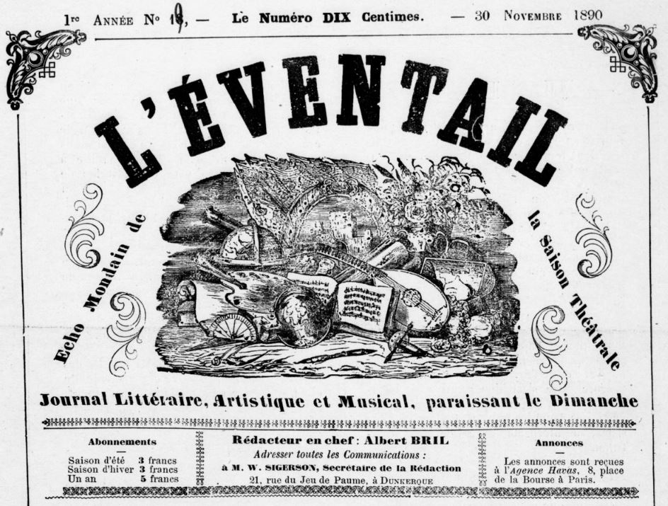Photo (BnF / Gallica) de : L'Éventail. Dunkerque, 1890-[1892 ?]. ISSN 2127-6668.