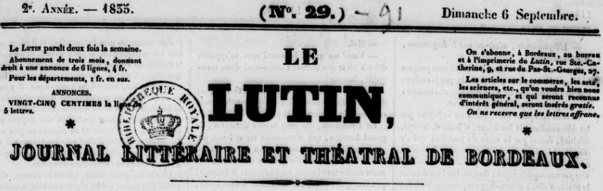 Photo (BnF / Gallica) de : Le Lutin. Bordeaux, 1834-1836. ISSN 2131-6260.