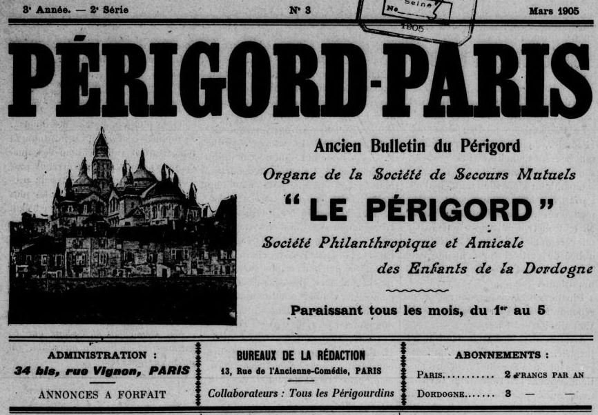 Photo (BnF / Gallica) de : Périgord-Paris. Paris, 1905-1914. ISSN 2115-4260.