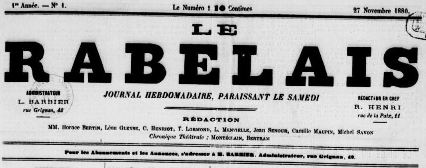 Photo (BnF / Gallica) de : Le Rabelais. Marseille, 1880. ISSN 2135-7897.