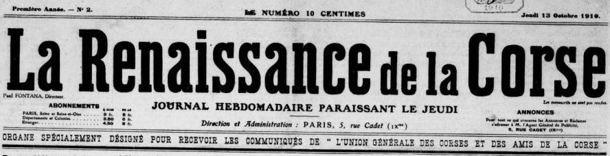 Photo (BnF / Gallica) de : La Renaissance de la Corse. Paris, 1910-[1914 ?]. ISSN 2136-1053.