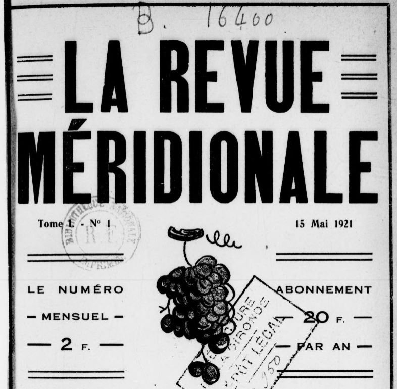 Photo (BnF / Gallica) de : La Revue méridionale. Bordeaux : Nouvelles du Sud-Ouest, 1921-1925. ISSN 2018-1345.