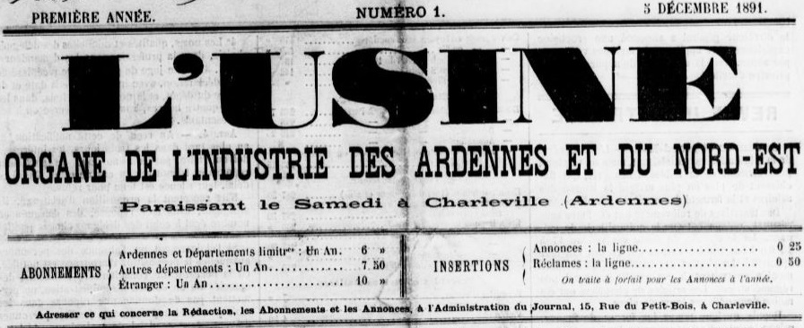 Photo (BnF / Gallica) de : L'Usine. Charleville, 1891-1944. ISSN 0372-4786.